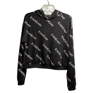 bebe Print Hoodie | Cropped | Black | Size Large